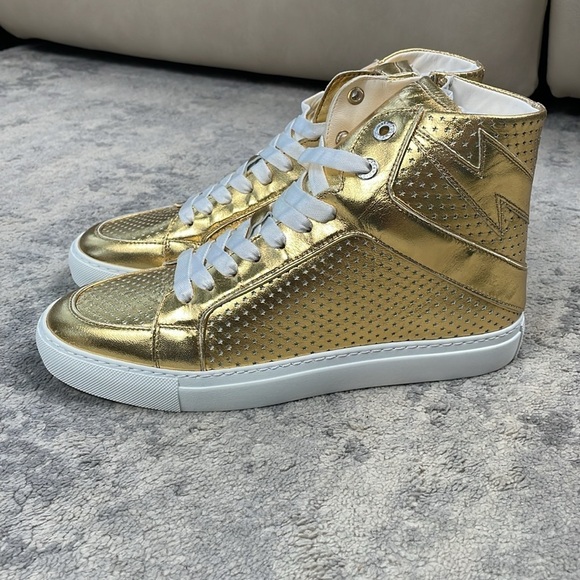 NIB Zadig & Voltaire High Flash Vintage Metal Perforated Stars Sneakers Gold 41 - Picture 10 of 16